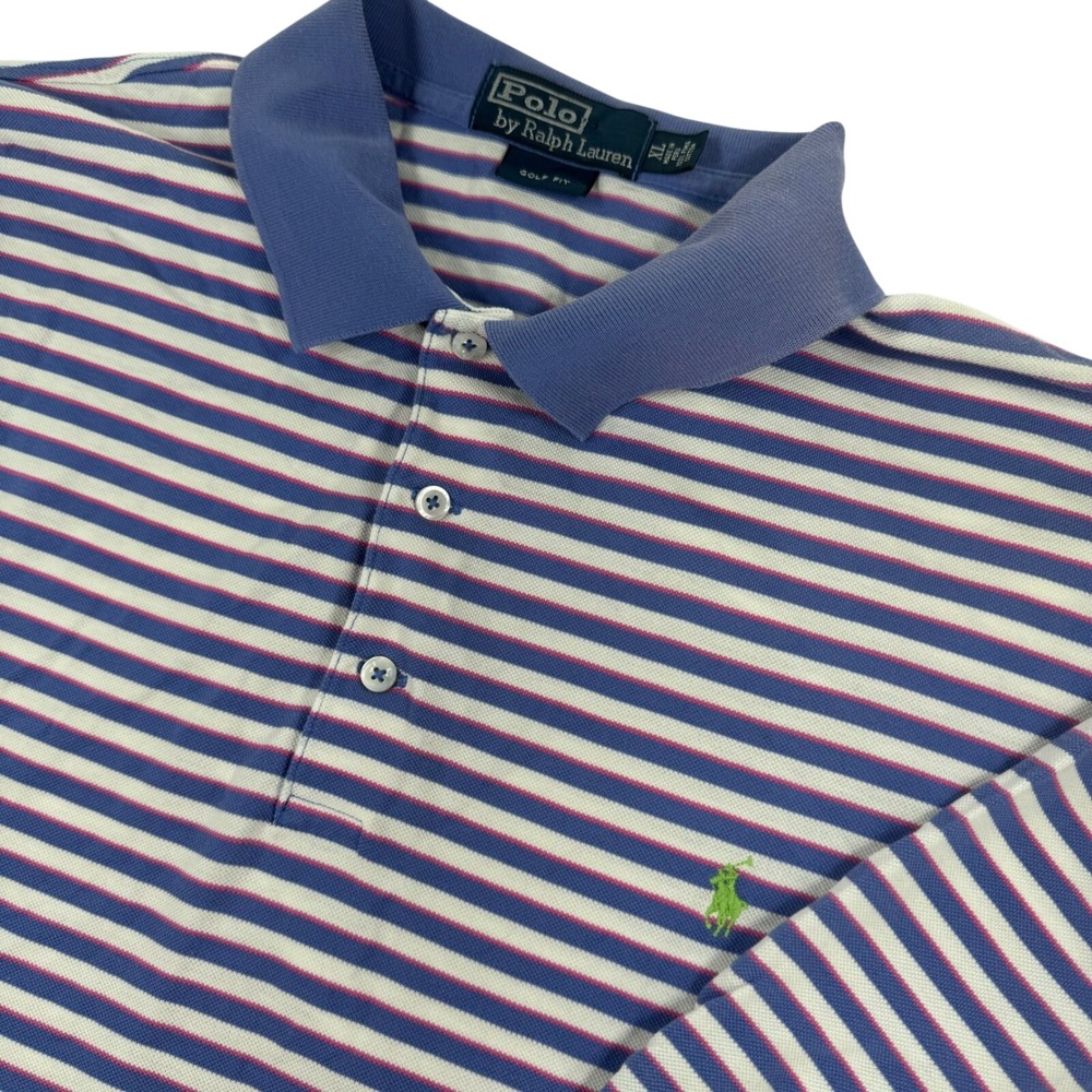 Polo Ralph Lauren Polo Shirt Men XL Blue White Pink Striped Golf Fit Pima Cotton